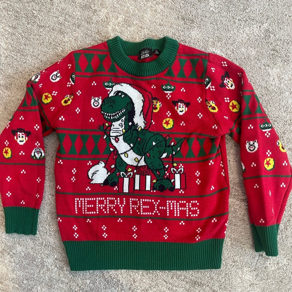 Disney Rex Toy Story Red and Green Dinosaur Christmas Sweater - Size 4T